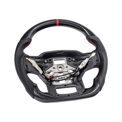 2021-Up Ford F-150 CARBON FIBER Perforated Leather Red Stripe Steering Wheel image 2