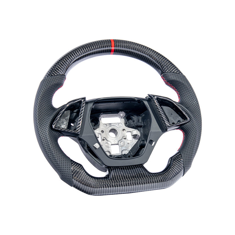 2016-2024 CAMARO CARBON FIBER Perforated Leather Red Stripe Steering Wheel image 12