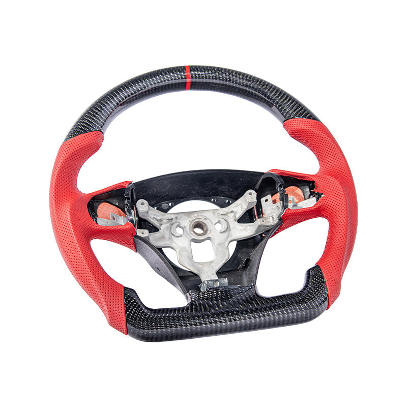2006-13 Corvette C6 CARBON FIBER Red Perforated Leather Stripe Steering Wheel image 1