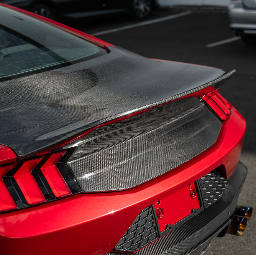 2024-Up Ford Mustang S650 | Super Snake Style Carbon Fiber Rear Trunk Lid with Integrated Spoiler image 10