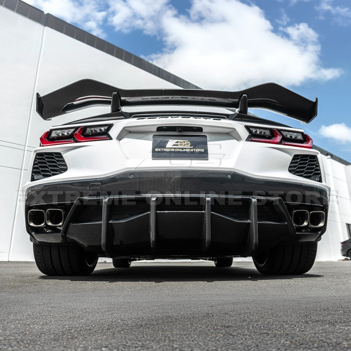 2020-Up Corvette C8 DRY CARBON FIBER Rear Bumper Diffuser Quad Exit image 7
