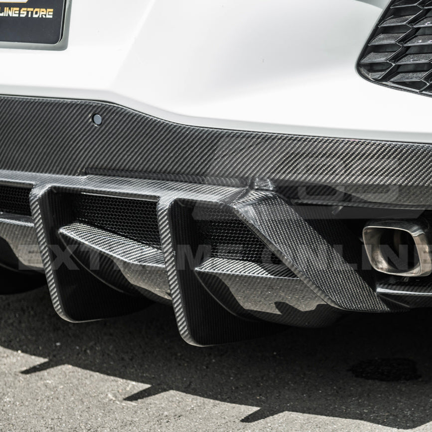 2020-Up Corvette C8 DRY CARBON FIBER Rear Bumper Diffuser Quad Exit image 16