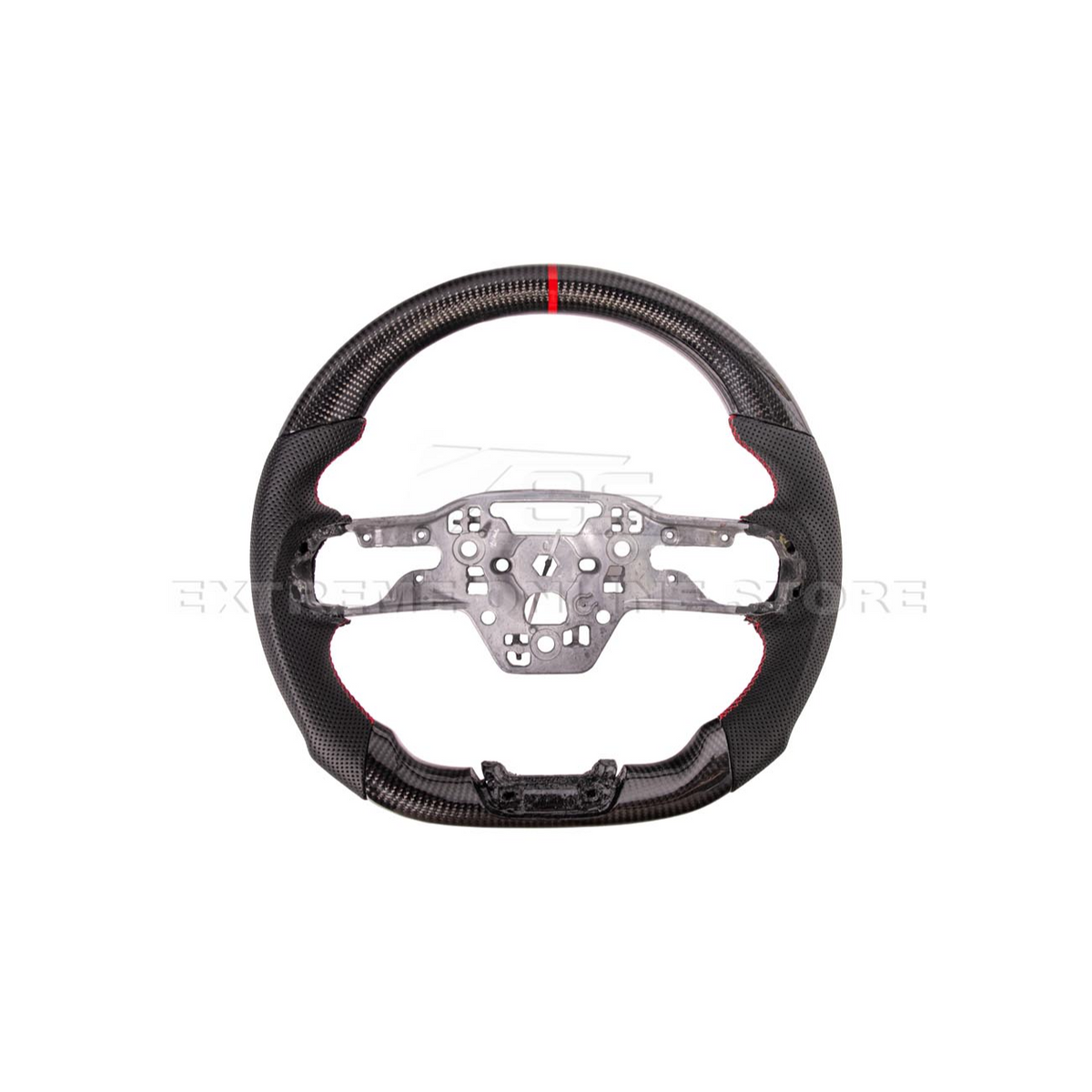 2024-Up Ford Mustang CARBON FIBER Perforated Leather Red Stripe Steering Wheel image 3