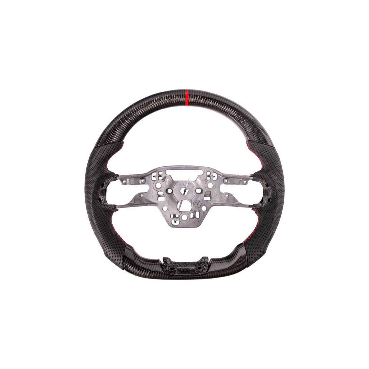 2024-Up Ford Mustang CARBON FIBER Perforated Leather Red Stripe Steering Wheel image 1