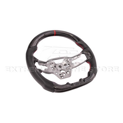 2024-Up Ford Mustang CARBON FIBER Perforated Leather Red Stripe Steering Wheel image 4