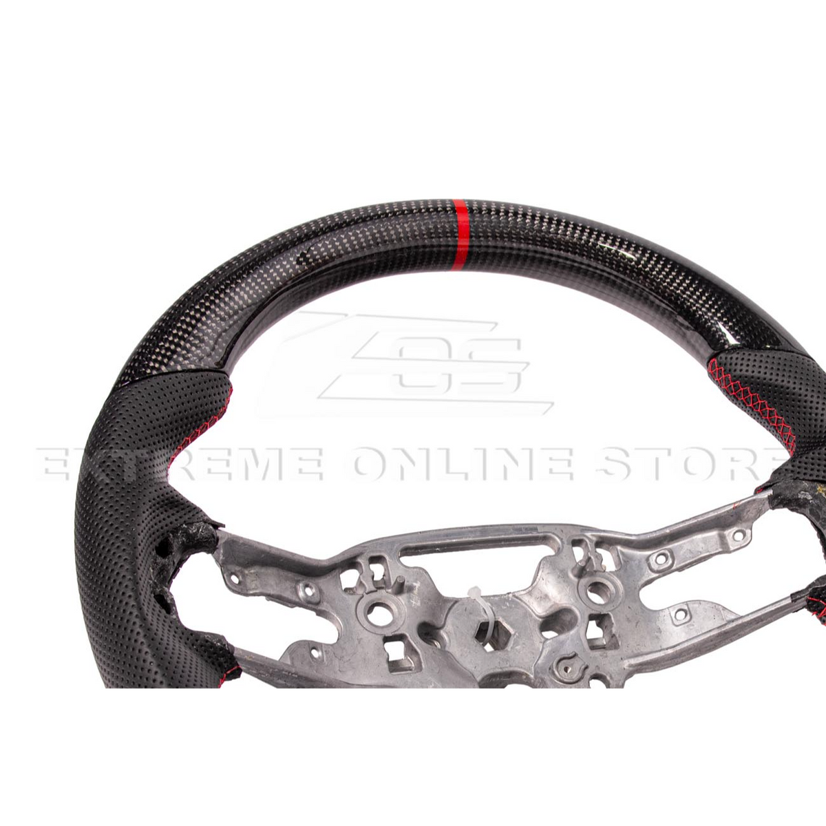 2024-Up Ford Mustang CARBON FIBER Perforated Leather Red Stripe Steering Wheel image 9
