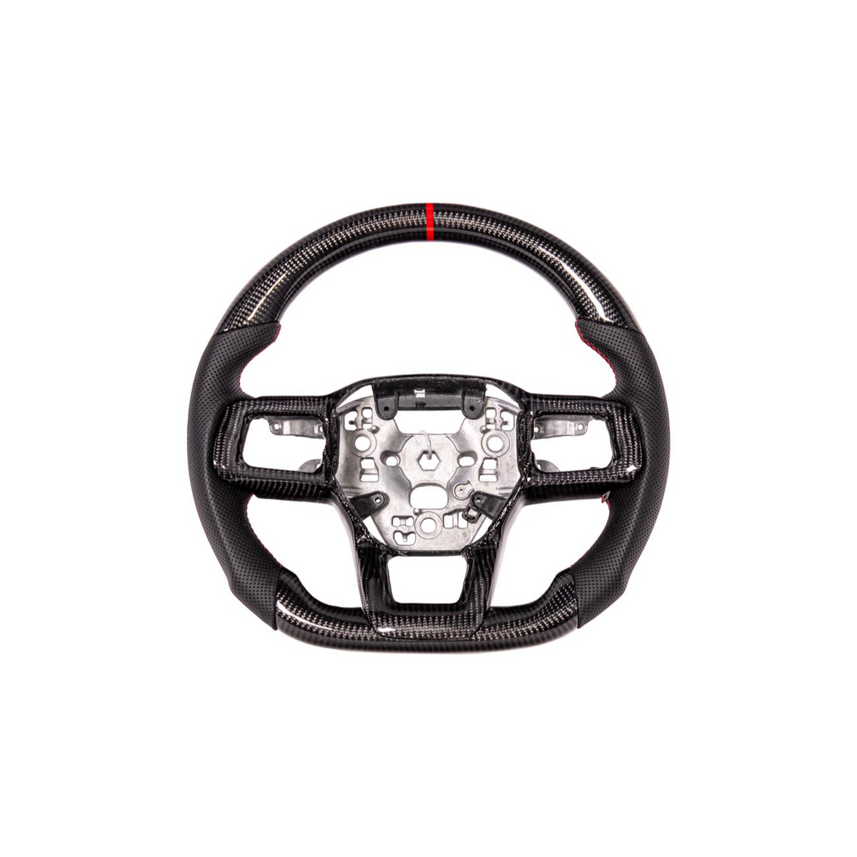 2024-Up Ford Mustang CARBON FIBER Perforated Leather Red Stripe Steering Wheel image 2