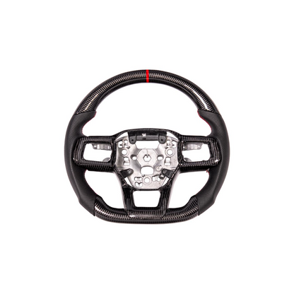 2024-Up Ford Mustang CARBON FIBER Perforated Leather Red Stripe Steering Wheel image 2