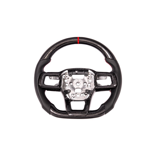 2024-Up Ford Mustang CARBON FIBER Perforated Leather Red Stripe Steering Wheel image 2