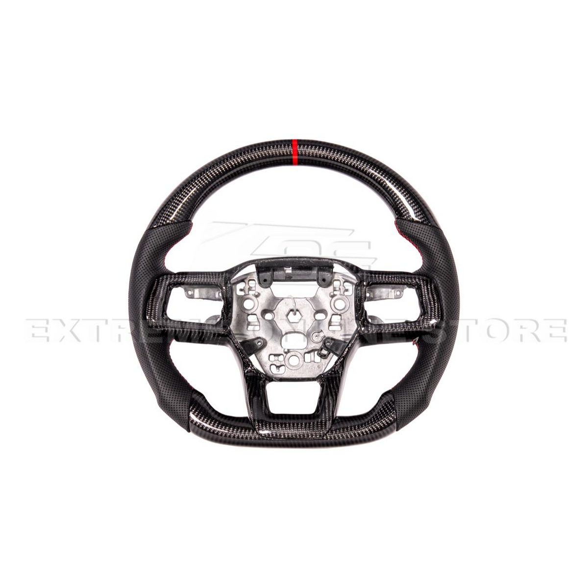 2024-Up Ford Mustang CARBON FIBER Perforated Leather Red Stripe Steering Wheel image 12
