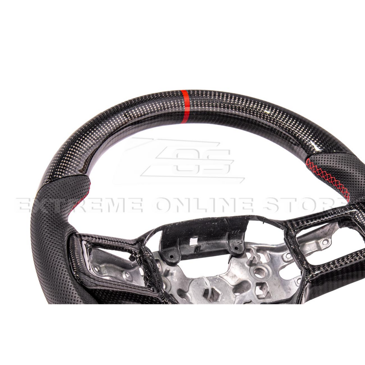 2024-Up Ford Mustang CARBON FIBER Perforated Leather Red Stripe Steering Wheel image 19