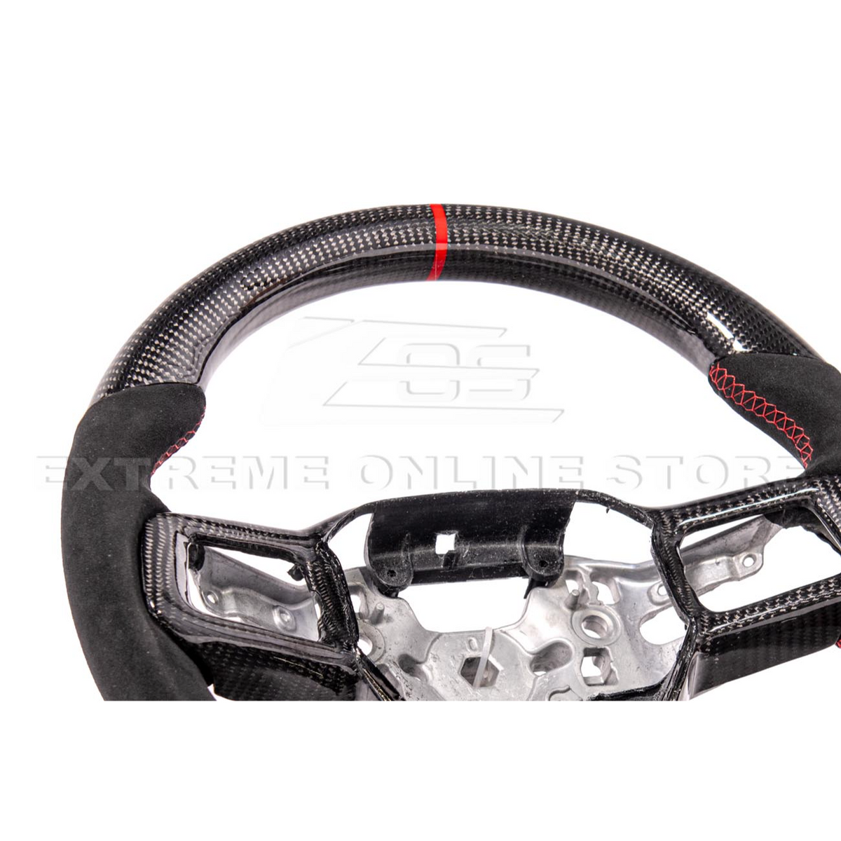 2024-Up Ford Mustang CARBON FIBER Alcantara Leather Red Stripe Steering Wheel image 18