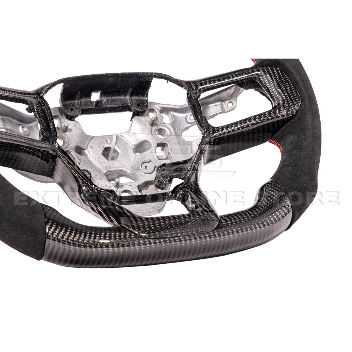 2024-Up Ford Mustang CARBON FIBER Alcantara Leather Red Stripe Steering Wheel image 19