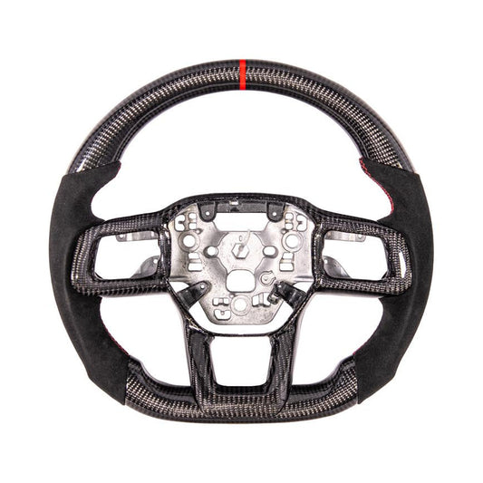 2024-Up Ford Mustang CARBON FIBER Alcantara Leather Red Stripe Steering Wheel image 1