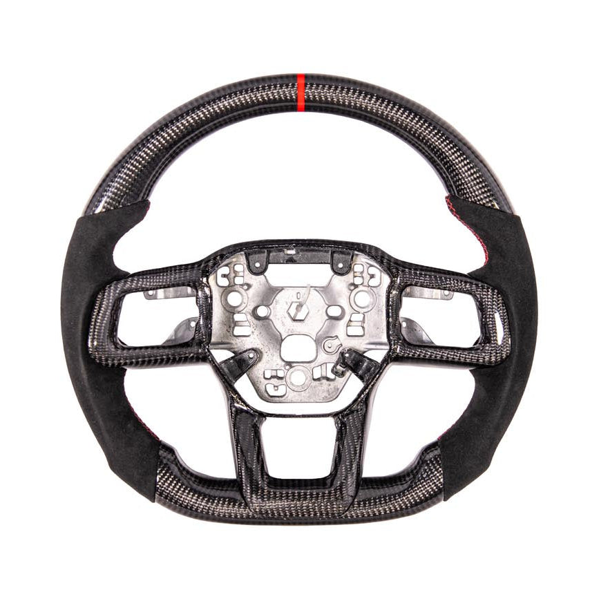 2024-Up Ford Mustang CARBON FIBER Alcantara Leather Red Stripe Steering Wheel image 12