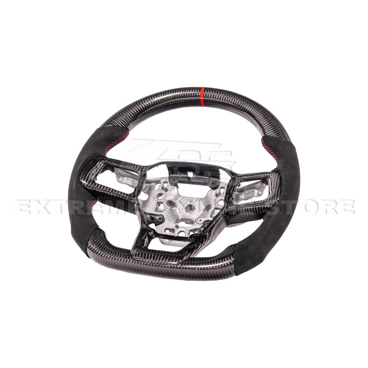 2024-Up Ford Mustang CARBON FIBER Alcantara Leather Red Stripe Steering Wheel image 15
