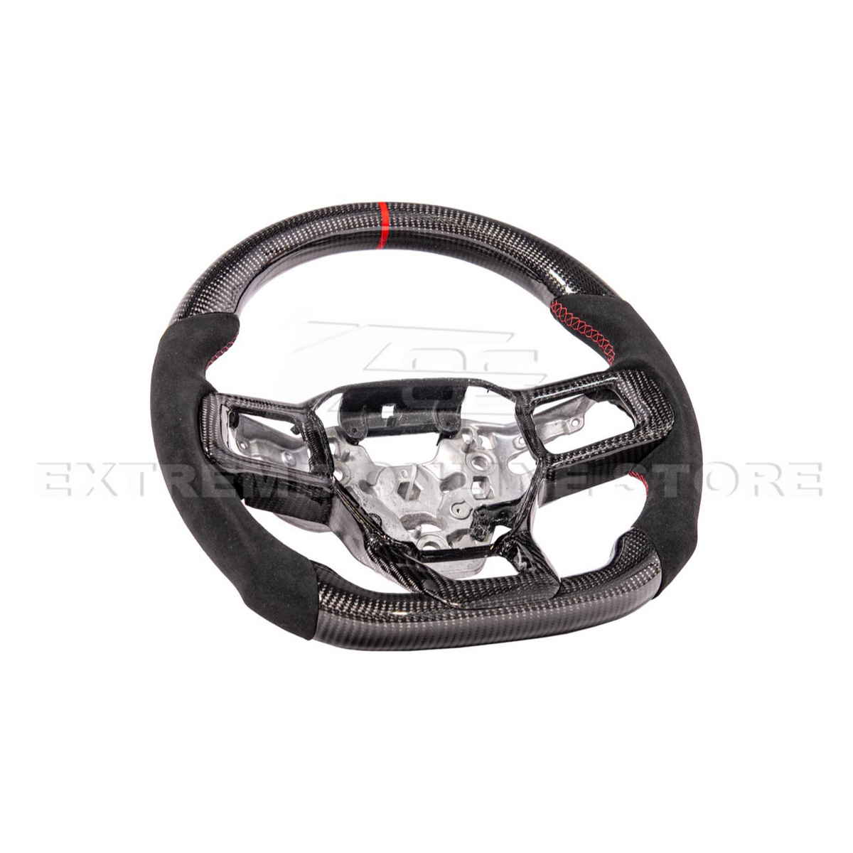 2024-Up Ford Mustang CARBON FIBER Alcantara Leather Red Stripe Steering Wheel image 14