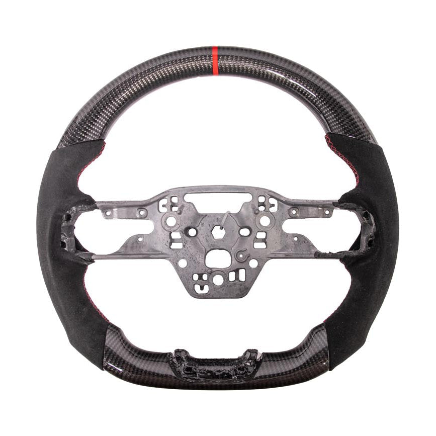 2024-Up Ford Mustang CARBON FIBER Alcantara Leather Red Stripe Steering Wheel image 2