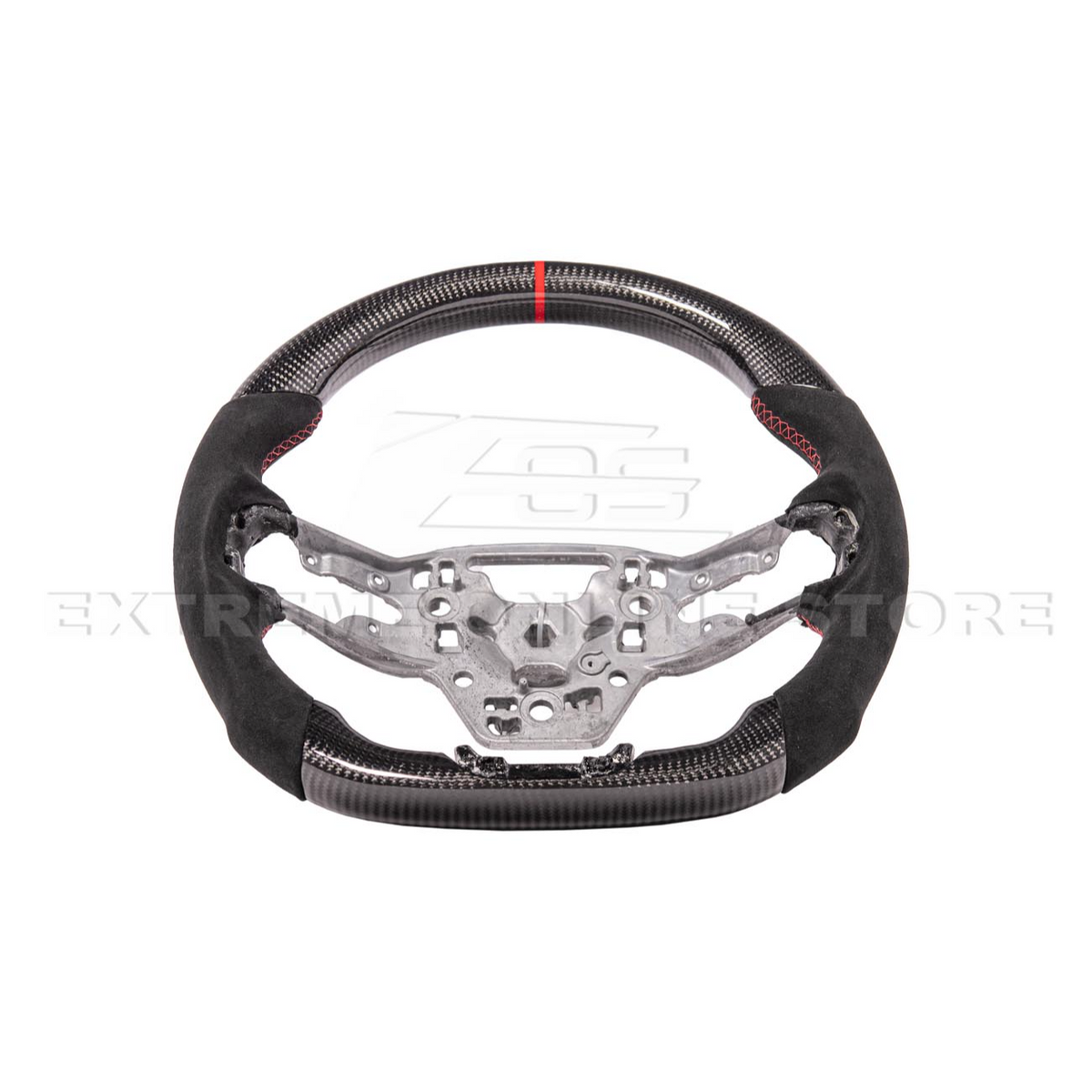 2024-Up Ford Mustang CARBON FIBER Alcantara Leather Red Stripe Steering Wheel image 4