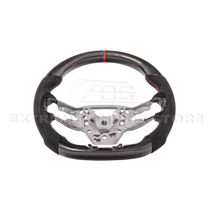 2024-Up Ford Mustang CARBON FIBER Alcantara Leather Red Stripe Steering Wheel image 4