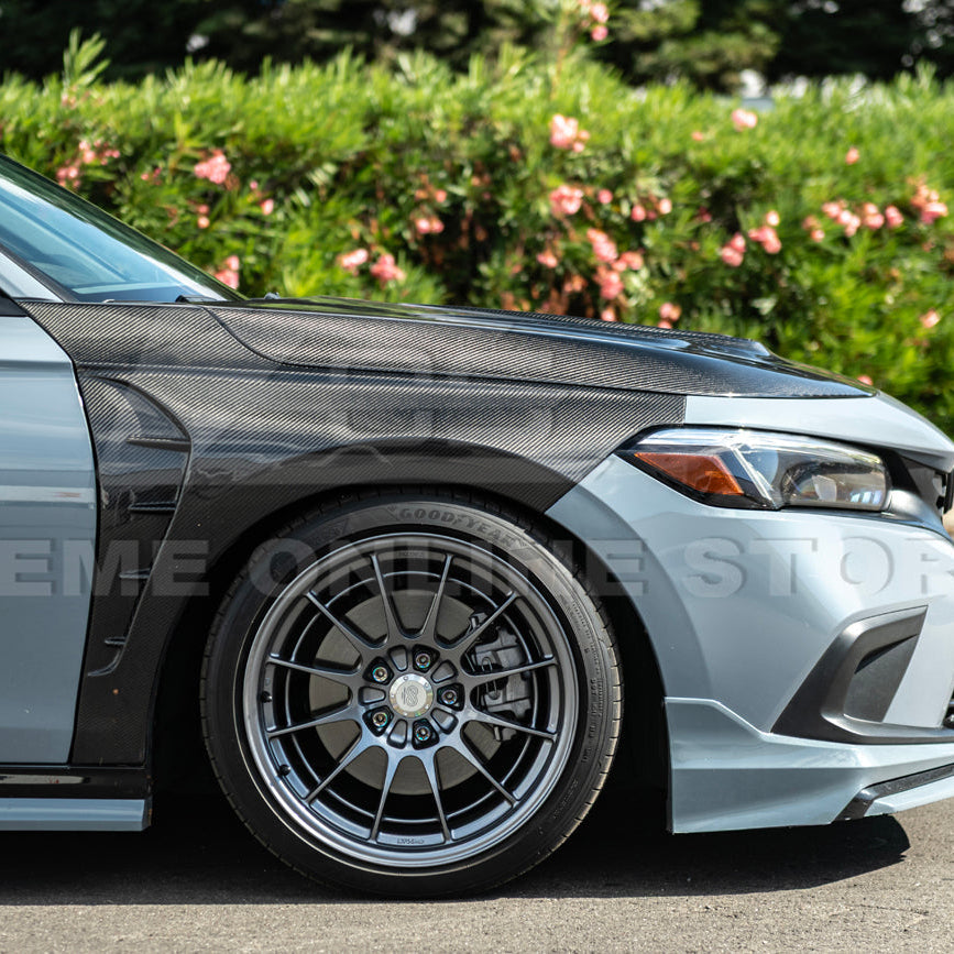 2022-Up Honda Civic | JDM Varis Style CARBON FIBER Front Vented Hood w/ Fender image 9