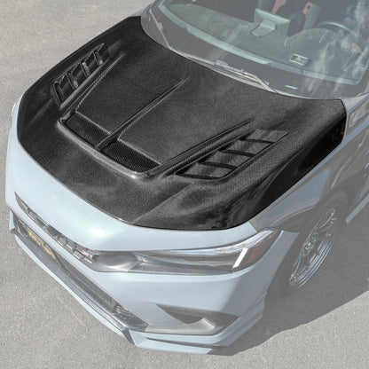 2022-Up Honda Civic JDM Varis Style Front Vented Bumper Hood image 3