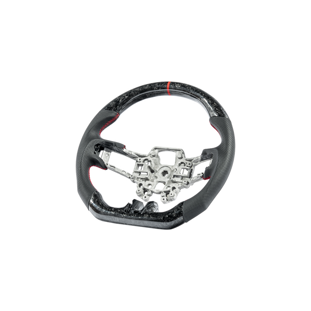 2018-23 Ford Mustang Forged Carbon Fiber Perforated Leather Steering Wheel | Red Stripe image 14