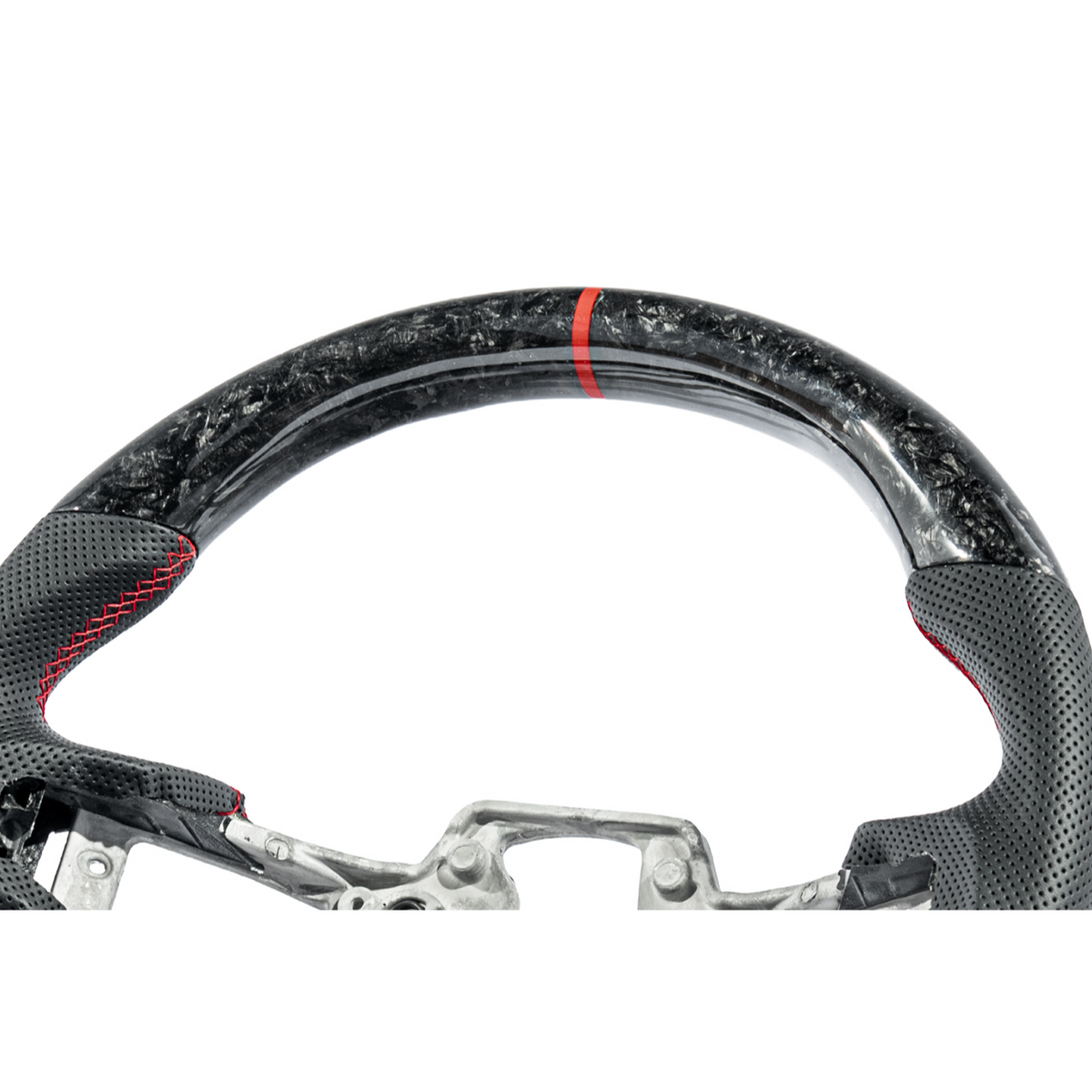 2018-23 Ford Mustang Forged Carbon Fiber Perforated Leather Steering Wheel | Red Stripe image 18