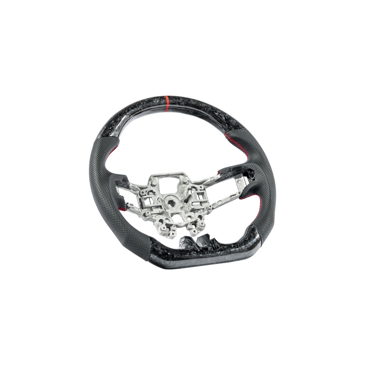 2018-23 Ford Mustang Forged Carbon Fiber Perforated Leather Steering Wheel | Red Stripe image 15