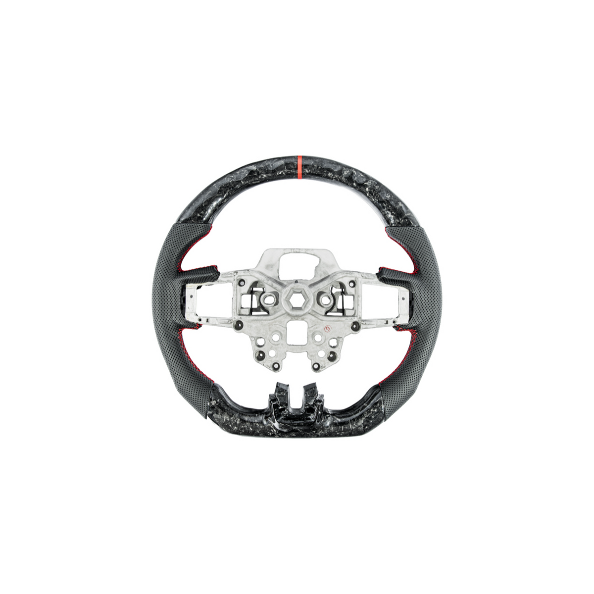2018-23 Ford Mustang Forged Carbon Fiber Perforated Leather Steering Wheel | Red Stripe image 13