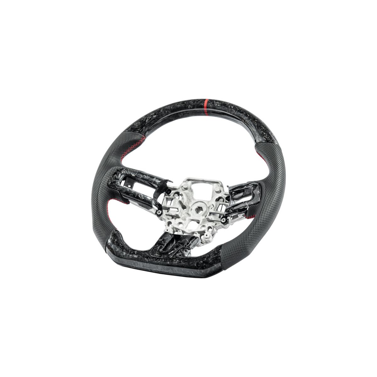 2018-23 Ford Mustang Forged Carbon Fiber Perforated Leather Steering Wheel | Red Stripe image 3