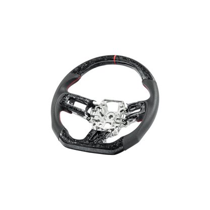 2018-23 Ford Mustang Forged Carbon Fiber Perforated Leather Steering Wheel | Red Stripe image 3