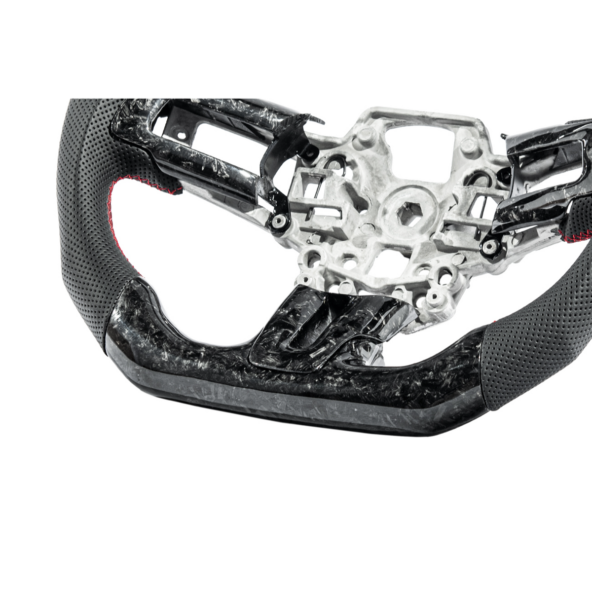 2018-23 Ford Mustang Forged Carbon Fiber Perforated Leather Steering Wheel | Red Stripe image 7