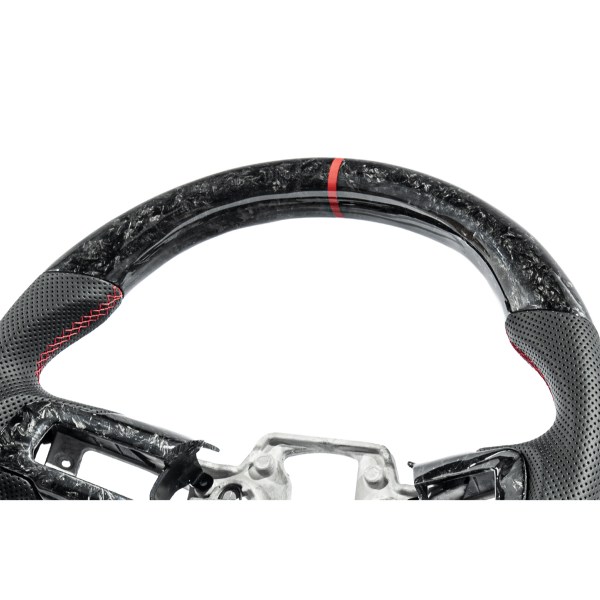 2018-23 Ford Mustang Forged Carbon Fiber Perforated Leather Steering Wheel | Red Stripe image 8