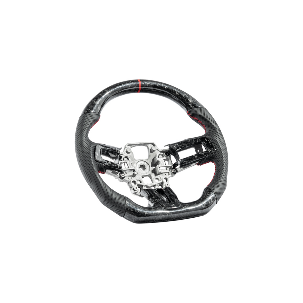 2018-23 Ford Mustang Forged Carbon Fiber Perforated Leather Steering Wheel | Red Stripe image 2