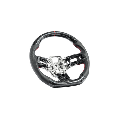 2018-23 Ford Mustang Forged Carbon Fiber Perforated Leather Steering Wheel | Red Stripe image 2