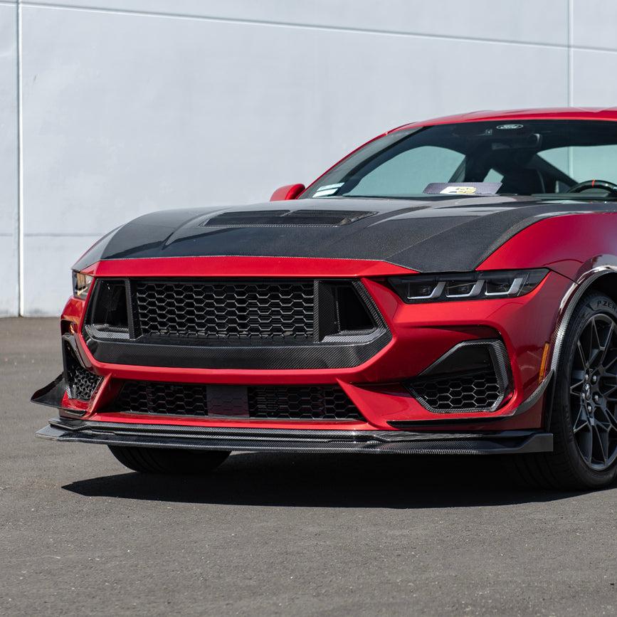 2024+ Ford Mustang DRY CARBON FIBER Front Upper Grille W/ GT Mesh Cover image 2