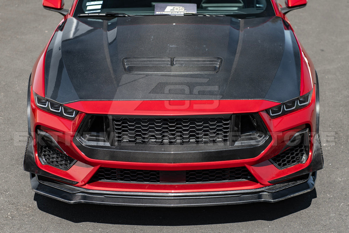 2024+ Ford Mustang DRY CARBON FIBER Front Upper Grille W/ GT Mesh Cover image 3