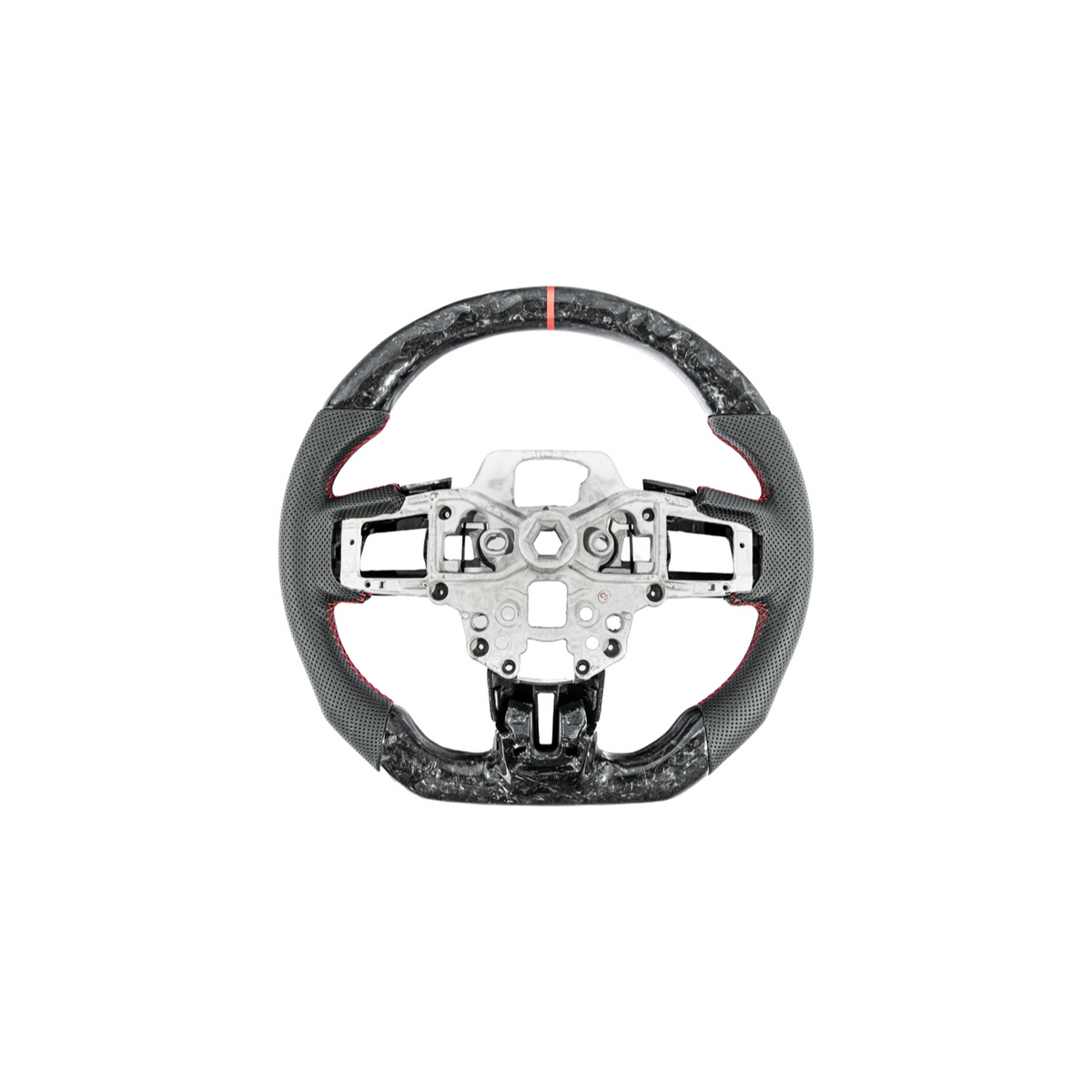 2018-23 Ford Mustang Forged Carbon Fiber Perforated Leather Steering Wheel | Red Stripe image 6