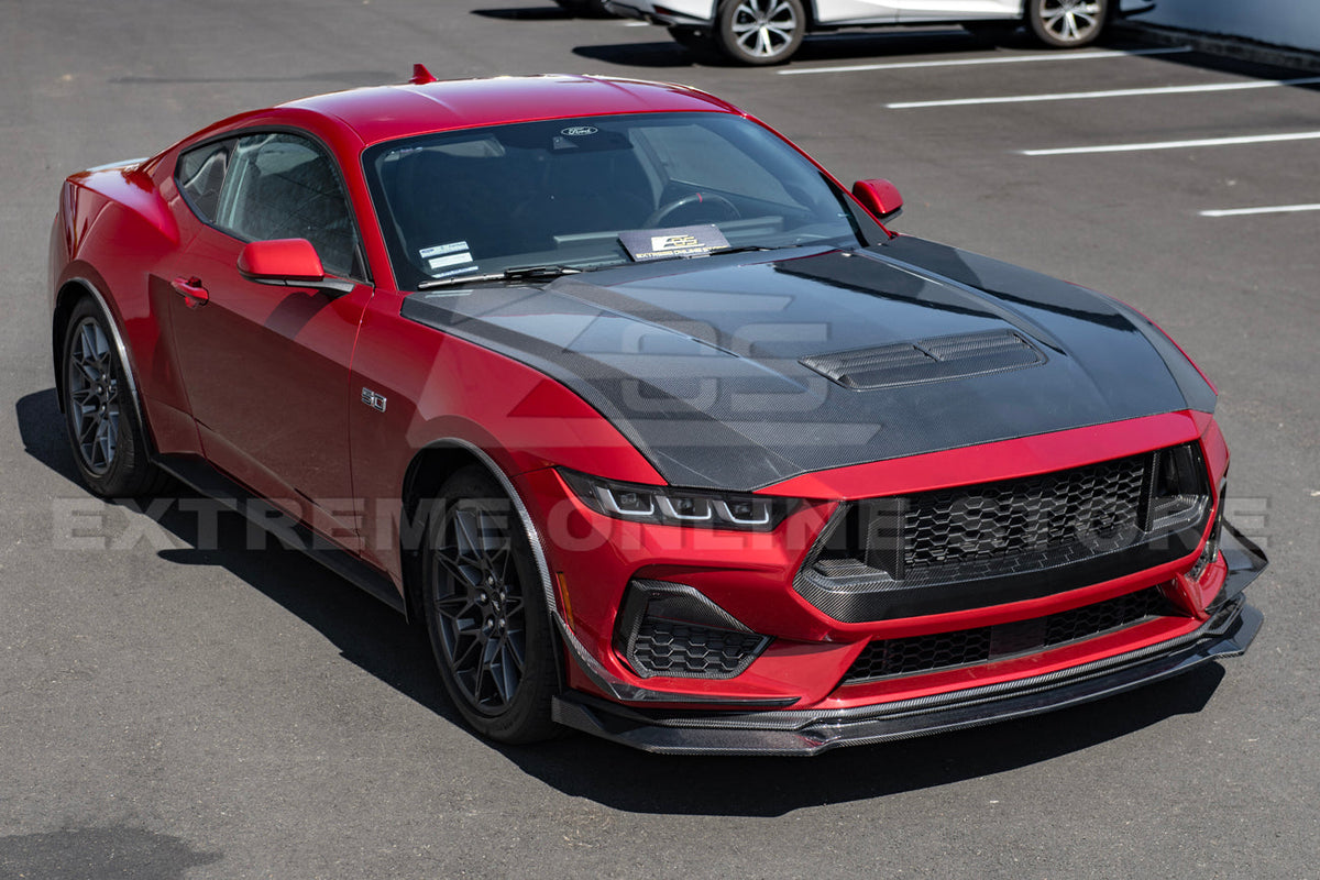 2024+ Ford Mustang DRY CARBON FIBER Front Upper Grille W/ GT Mesh Cover image 5