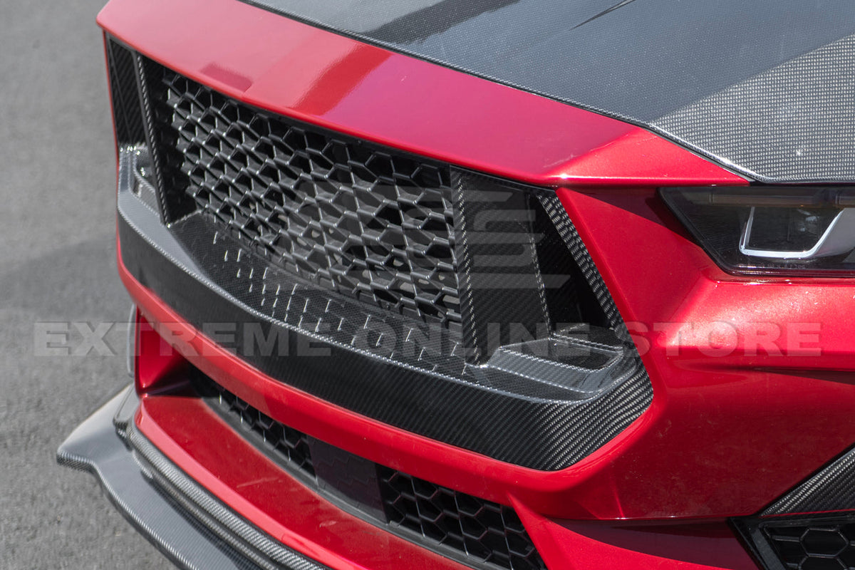 2024+ Ford Mustang DRY CARBON FIBER Front Upper Grille W/ GT Mesh Cover image 4