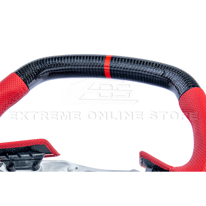 Corvette C8 CARBON FIBER Red Perforated Leather Stripe Steering Wheel image 8