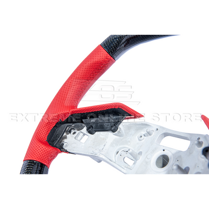 Corvette C8 CARBON FIBER Red Perforated Leather Stripe Steering Wheel image 9