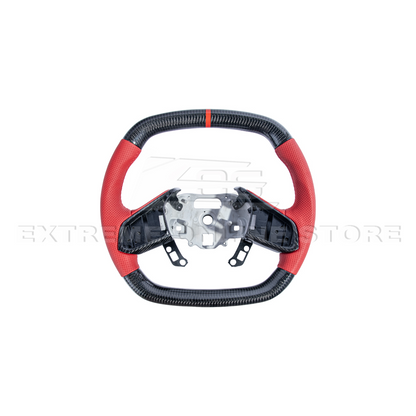 Corvette C8 CARBON FIBER Red Perforated Leather Stripe Steering Wheel image 12