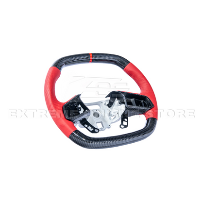Corvette C8 CARBON FIBER Red Perforated Leather Stripe Steering Wheel image 14