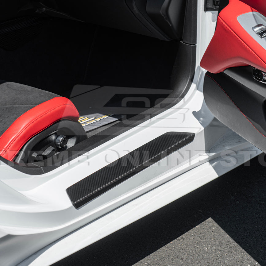 Corvette C8 DRY CARBON FIBER Side Door Sill Plate Strip Covers image 4