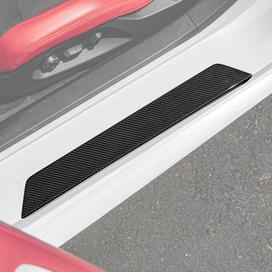 Corvette C8 DRY CARBON FIBER Side Door Sill Plate Strip Covers image 1