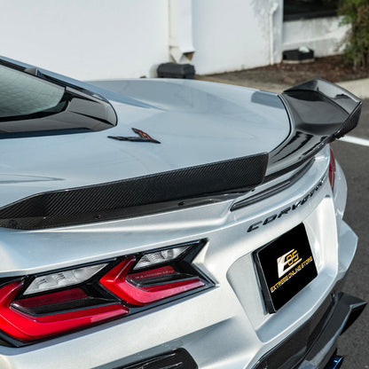Corvette C8 Z06 DRY CARBON FIBER 1.5" Extended Rear Wing Wickerbill Winglets image 11