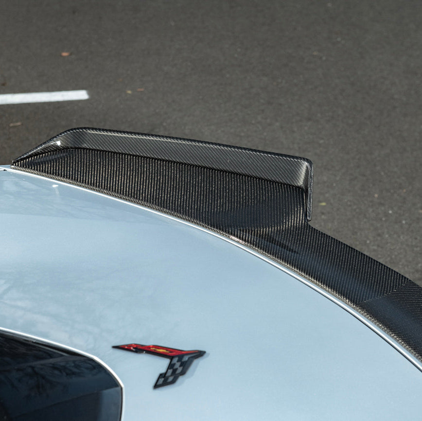 Corvette C8 Z06 DRY CARBON FIBER 1.5" Extended Rear Wing Wickerbill Winglets image 15