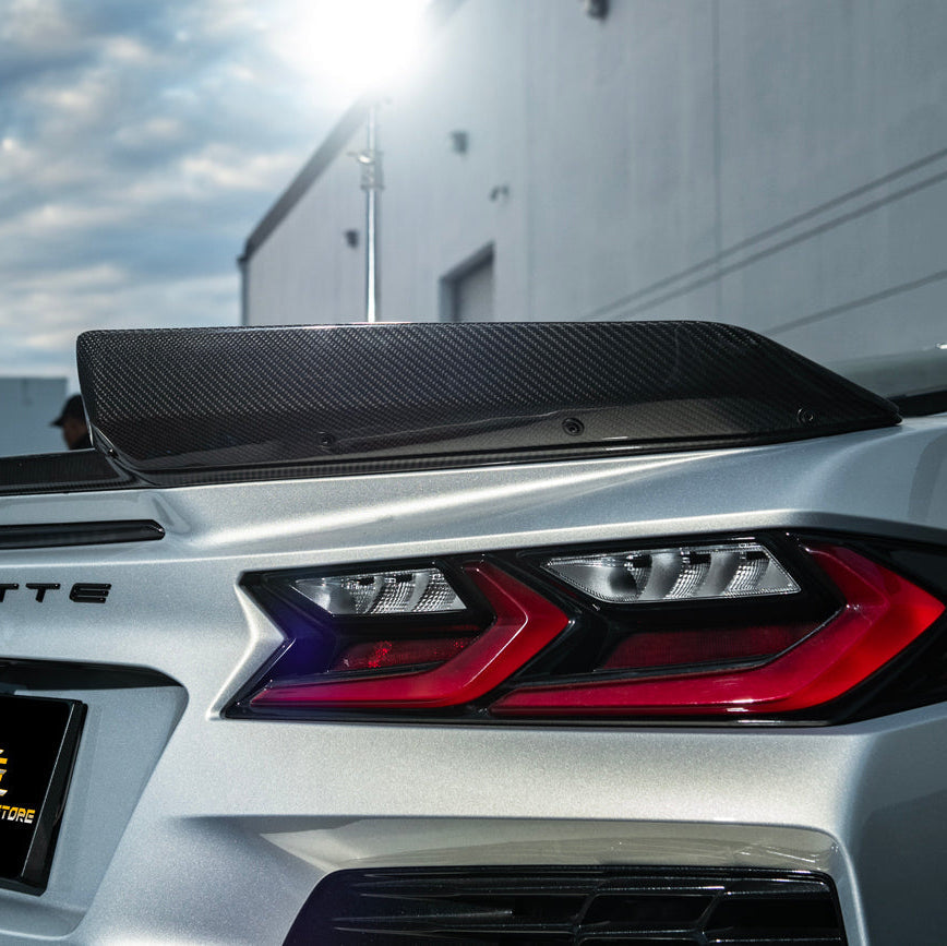 Corvette C8 Z06 DRY CARBON FIBER 1.5" Extended Rear Wing Wickerbill Winglets image 18